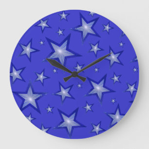 Grande Reloj de las estrellas azules negro redondo
