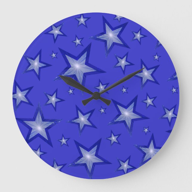 Grande Reloj de las estrellas azules negro redondo (Anverso)