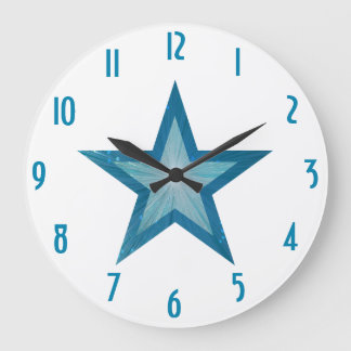Grande reloj de 'números' de estrella azul redondo blanco