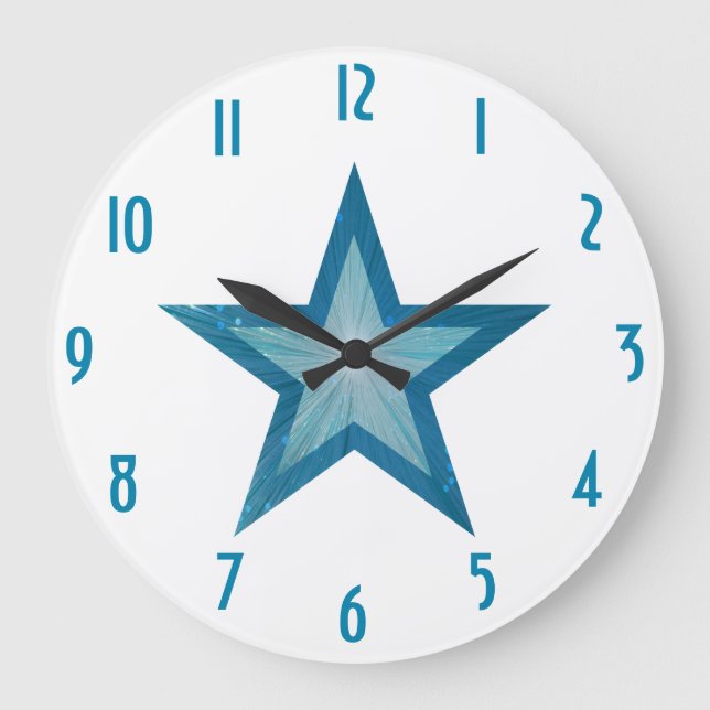 Grande reloj de 'números' de estrella azul redondo blanco (Anverso)