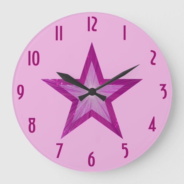 Grande Reloj de 'números' de estrella rosa redondo rosa p (Anverso)