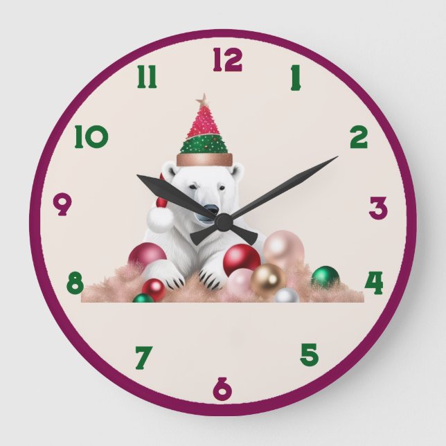 Grande Reloj de pared, marco de madera natural redondo de (Anverso)