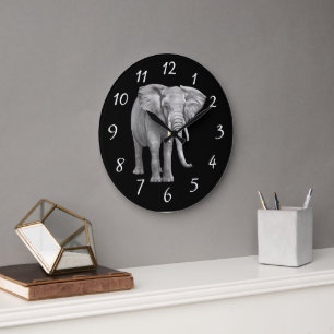 Grande Reloj redondo con fondo de elefante