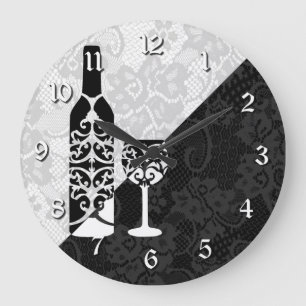 Grande Reloj redondo de botella de vino de encaje blanco