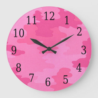 Grande Reloj redondo de camuflaje rosa brillante