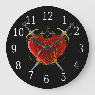 Grande Reloj redondo de corazón y dagas