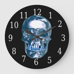 Grande Reloj redondo de cráneo con cromo azul