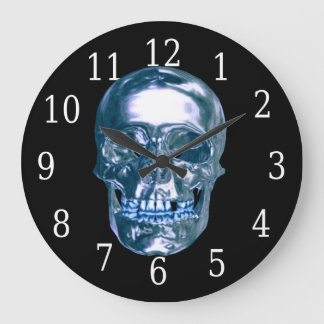 Grande Reloj redondo de cráneo con cromo azul