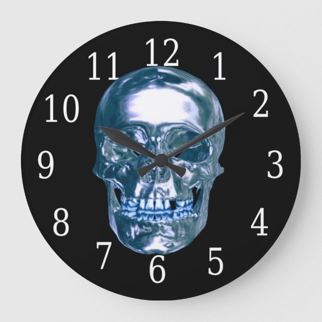 Grande Reloj redondo de cráneo con cromo azul (Anverso)