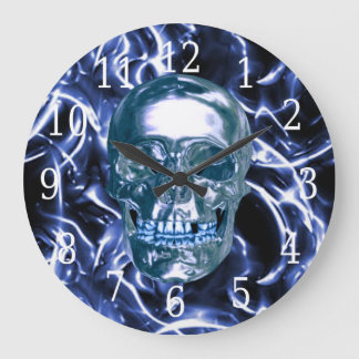 Grande Reloj redondo de cráneo cromado eléctrico azul
