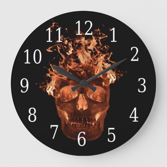 Grande Reloj redondo de cráneo de naranja con llamas (Anverso)