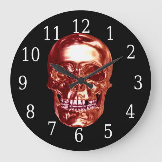 Grande Reloj redondo de cráneo rojo cromado