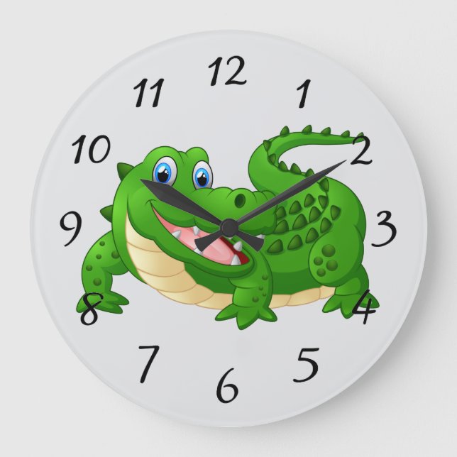 Grande Reloj redondo de dibujos animados de cocodrilo son (Anverso)
