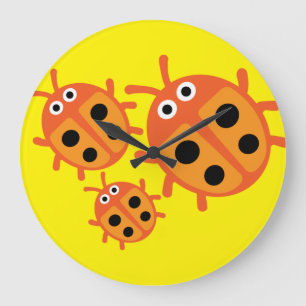 Grande Reloj redondo de familia de mariquitas para niños 