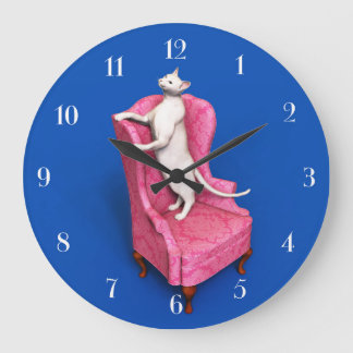 Grande Reloj redondo de gato oriental blanco