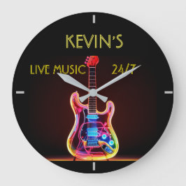 Grande Reloj redondo de guitarra acrílica Faux neon