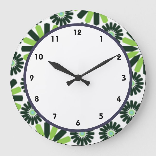 Grande reloj redondo de la flor verde retra enrrollada (Anverso)