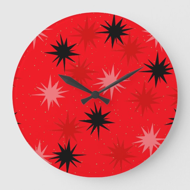 Grande Reloj redondo de los Starburts Rojos Atómicos (Anverso)
