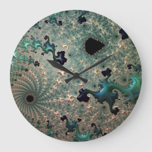 Grande Reloj redondo de mandelbrot de oro y esmeralda
