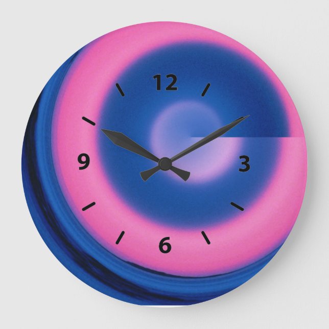 Grande Reloj redondo de neón rosa y azul loco (Anverso)