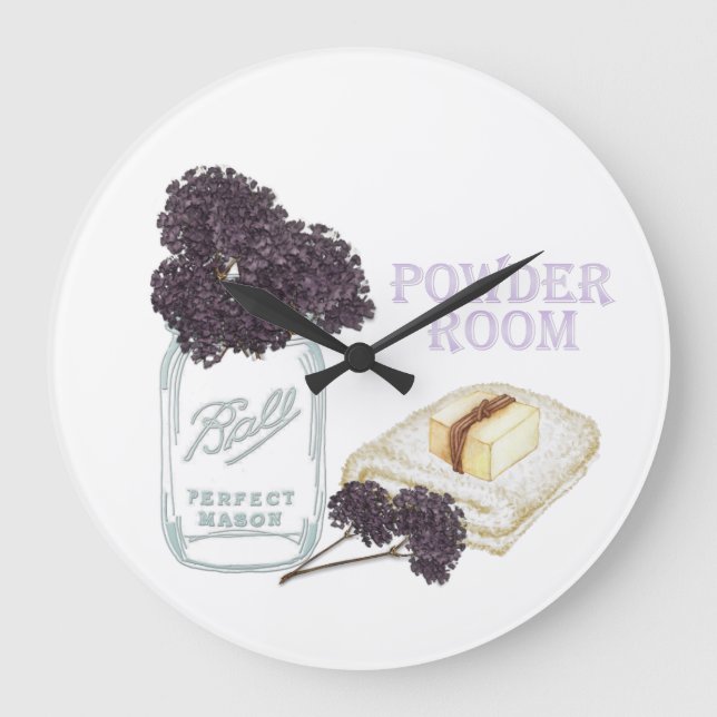 Grande Reloj redondo de pared de baño morado Hydrangea (Anverso)