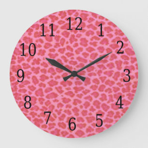 Grande Reloj redondo de piel de leopardo rosa