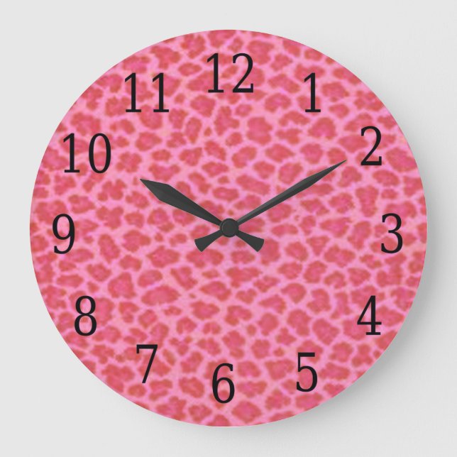 Grande Reloj redondo de piel de leopardo rosa (Anverso)