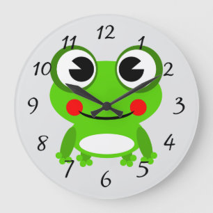 Grande Reloj redondo de rana animada linda