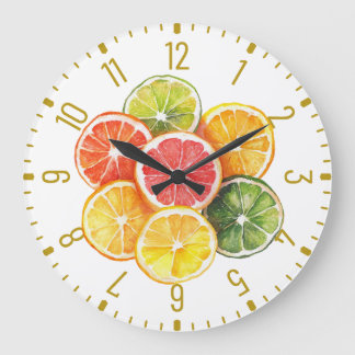 Grande Reloj redondo de rodajas de frutas cítricas modern