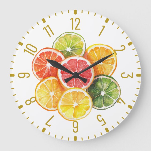 Grande Reloj redondo de rodajas de frutas cítricas modern (Anverso)