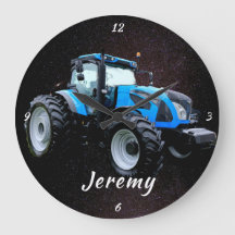 Reloj redondo de tractor azul moderno