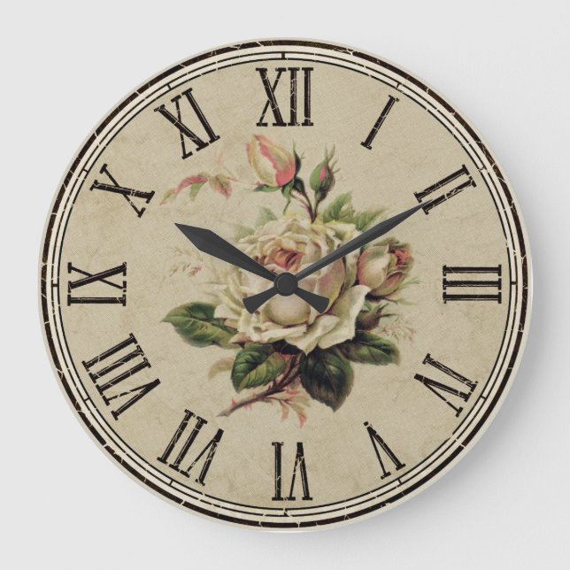 Grande Reloj redondo venado Shabby Aspecto blanco "Rosa" (Anverso)