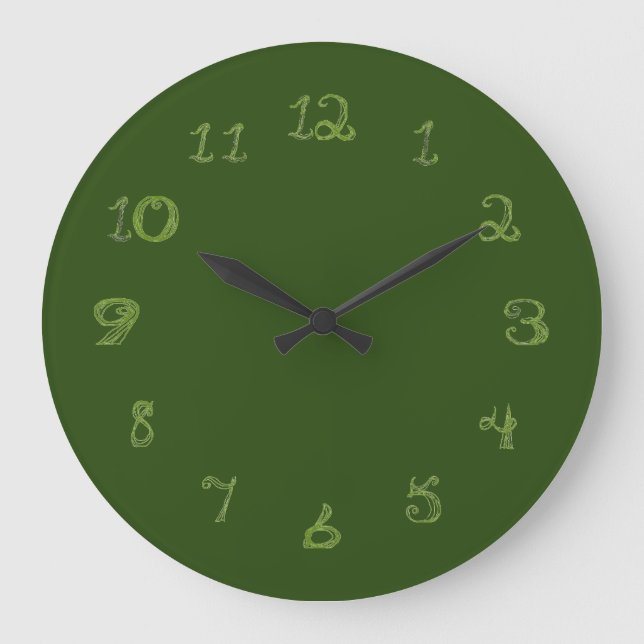 Grande reloj redondo verde con números de forma de tela (Anverso)