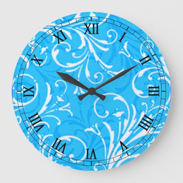 Grande Reloj romano azul ornamental redondo (Anverso)