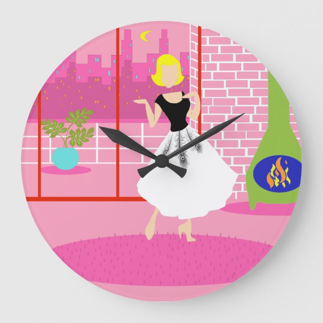 Grande Retro en el reloj acrílico redondo rosado (Anverso)