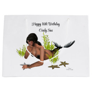 Grande Sirena De Brunette Con Bolsa De Regalo De Starfish