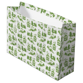 Grande Snowley Navidades Toile | Bolsa verde de regalo pe