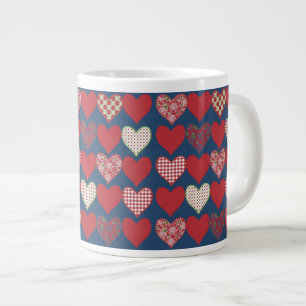 Grande Taza de café enorme, corazones en azul de