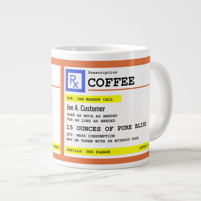 Grande Taza enorme del café de la prescripción con nombre (Derecha)