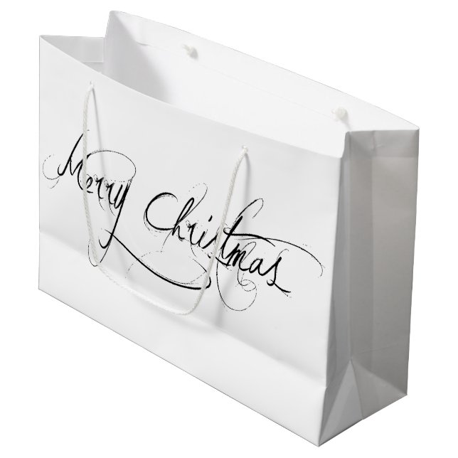 Grande "White Merry Christmas: Bolsa de regalo de Navidad (Angulo Anverso)