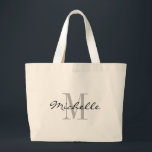 Grandes bolsas jumbo con toallita de monograma en<br><div class="desc">Grandes bolsas jumbo de tote con nombres en blanco y negro. Glamorosos totes extra grandes para libros, compras de comestibles y más. Elegante diseño de logo con hermosas iniciales de letras monogramadas. Cuta idea de regalo personalizada para novias, chicas de flores, criadas de honor y damas de honor en la...</div>