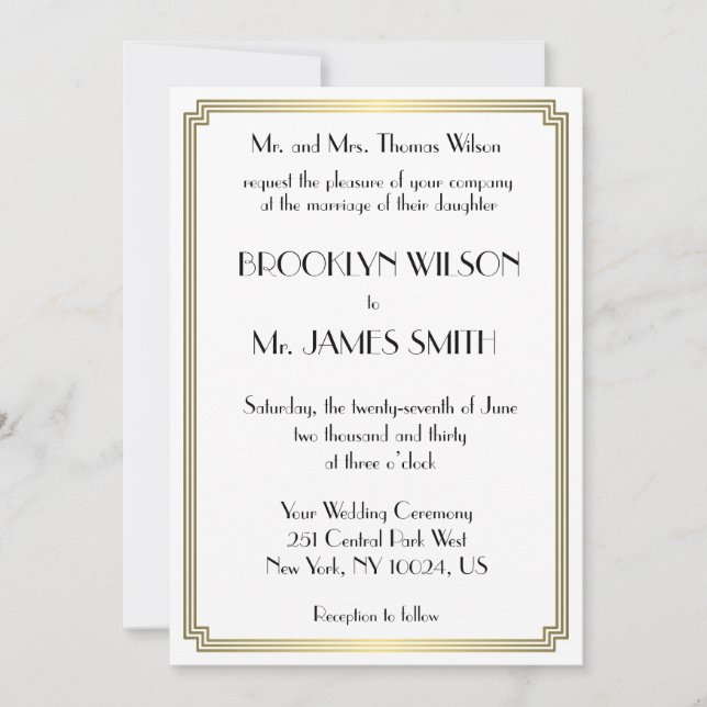 Grandes invitaciones a la Boda Blanca de Oro Art D (Anverso)