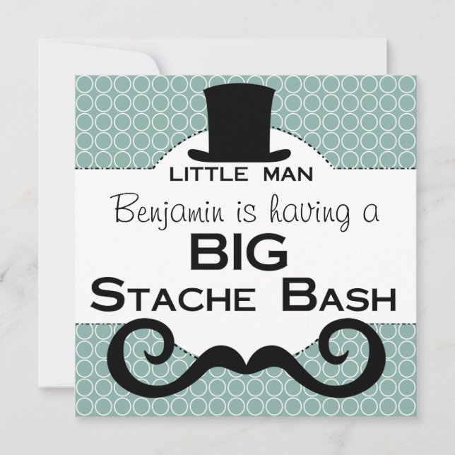 GRANDES invitaciones de cumpleaños a Bash Stache (Anverso)