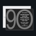 Grandes invitaciones para fiestas de cumpleaños de<br><div class="desc">Invitación de cumpleaños 90 en negro y gris moderno de Guay,  cuenta con grandes números nueve y cero,  con el texto de su fiesta personalizado dentro del cero. ¡Inviten a amigos y familiares a su monumental fiesta!</div>