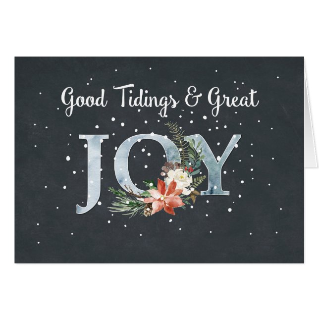 Grandes Navidades JOY Poinsettia y Nieve sobre neg (Anverso (Horizontal))