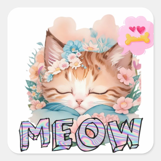 Grandes Pegatinas de gato de 8" x 8" de corte Pers (Anverso)