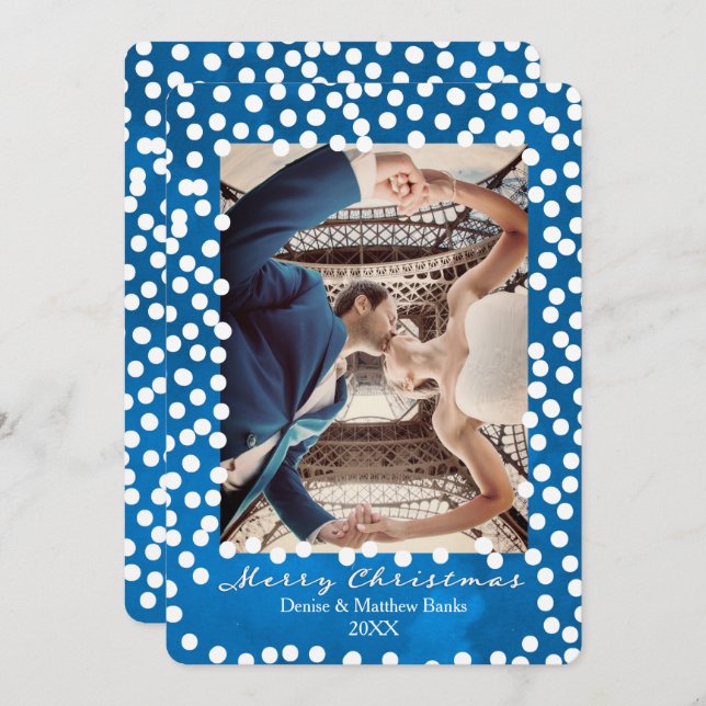 Grandes puntos de nieve en azul nebulosas, tarjeta (Anverso / Reverso)