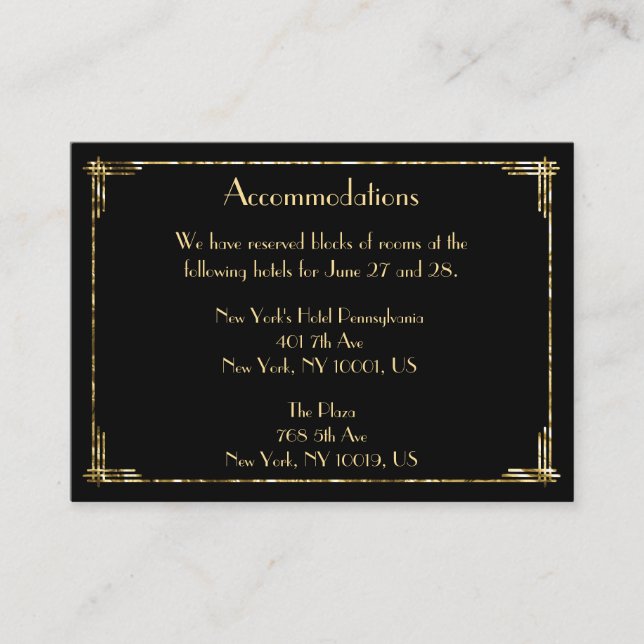 Grandes tarjetas de alojamiento Boda Gatsby Reliev (Anverso)