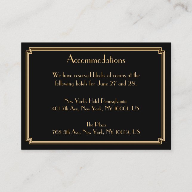 Grandes tarjetas de alojamiento para Bodas negros  (Anverso)