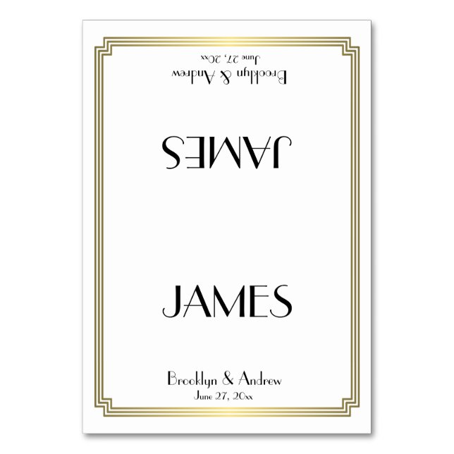 Grandes Tarjetas De Lugar De Boda De Oro Art Deco  (Anverso)